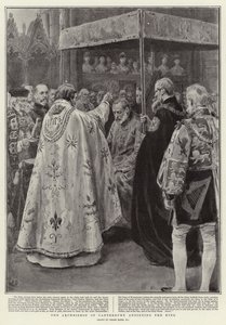 De aartsbisschop van Canterbury zalft de koning
